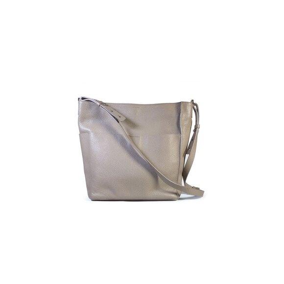 AllSaints Leather Bag Crossbody Shoulder Tote Taupe Pebbled Leather - Picture 1 of 9